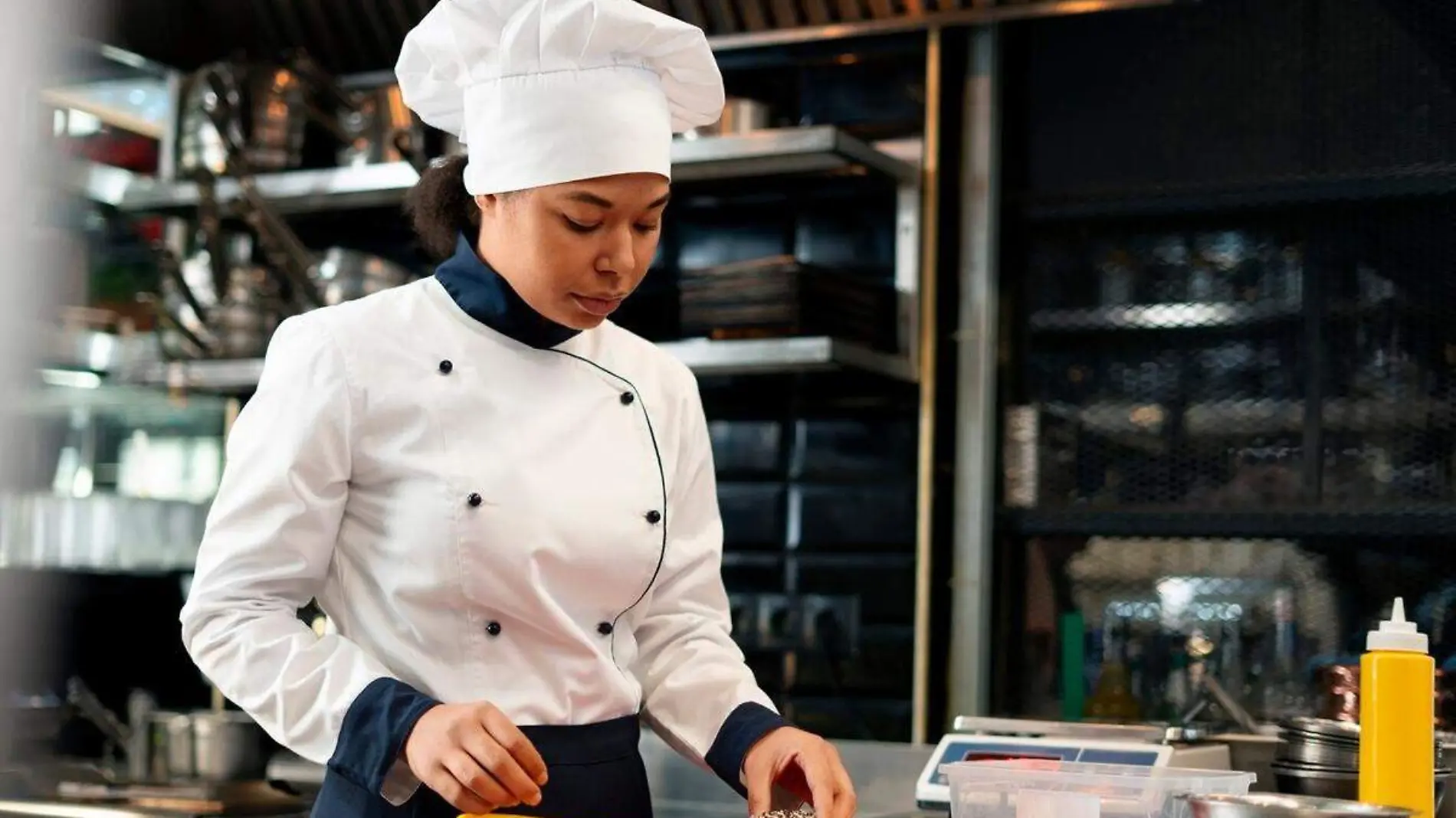 chef en la cocina, ilustrativa de estudiante de gastronomía